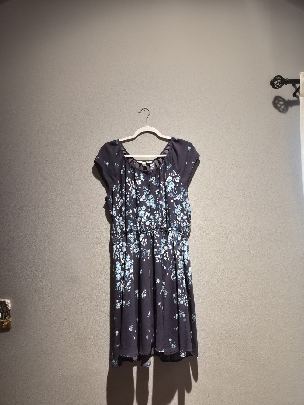 LC Lauren Conrad Navy Midi Dress with Light Blue Floral Print